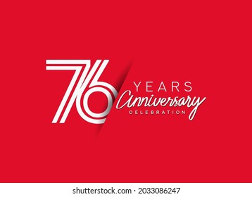 76th Years Anniversary celebration logo, flat design isolated on red background.