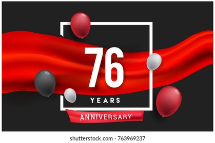 76th years Anniversary celebration logo, isolated on red ribbon and balloon, vector elements for banner, invitation card and birthday party.
