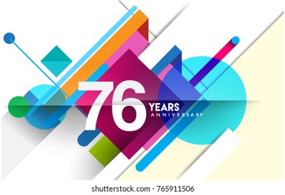 76th years anniversary logo, vector design birthday celebration with colorful geometric isolated on white background.