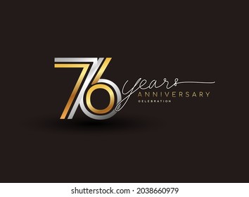 76th years anniversary logotype with multiple line silver and golden color isolated on black background for celebration event.
