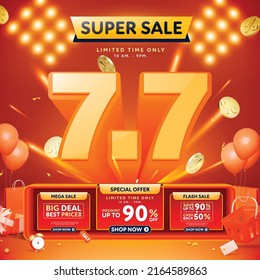 7.7 3D super sale banner template design for web or social media. - Shutterstock ID 2164589863