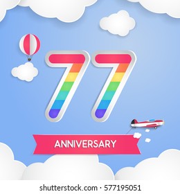 77 Anniversary Celebration Logo with Rainbow Colored and using Paper Art Design Style