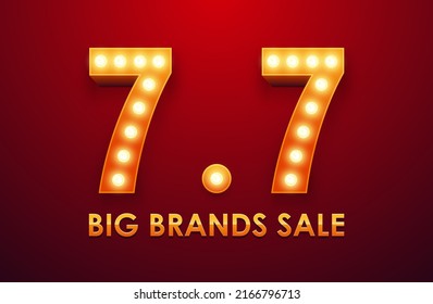 7.7 Big Brands Sale. Text Light Bulb Frame Retro Billboard For Marketing Banner. Vector Illustration