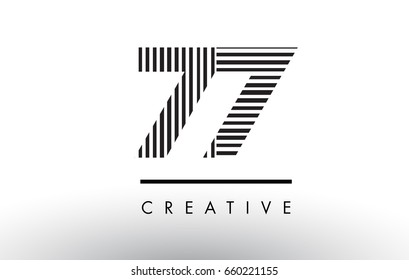 77 Black and White Number Logo Design with Vertical and Horizontal Lines.