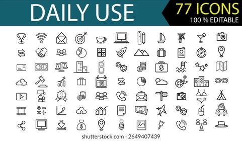 77 Daily Use Icons  Everyday Essentials, Household Objects, Routine Items, Office Supplies and Lifestyle Tools