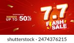 7.7 discount flash sale background. Vector illustration for shopping day, online shopping, special Offer coupon, voucher, banner template, websites, social media advertising.