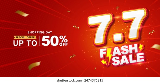 7.7 discount flash sale background. Vector illustration for shopping day, online shopping, special Offer coupon, voucher, banner template, websites, social media advertising.