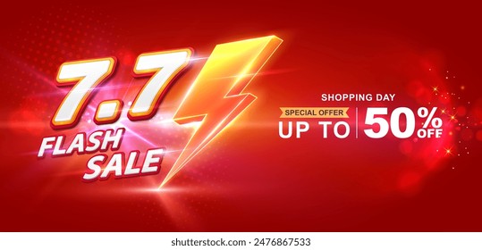 7.7 discount flash sale background. Vector illustration for shopping day, online shopping, special Offer coupon, voucher, banner template, websites, social media advertising.