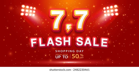 7.7 Rabatt Flash Sale Hintergrund. Vektorillustration zum Einkaufstag, Online-Shopping, Sonderangebot Coupon, Gutschein, Banner Vorlage, Websites, Social Media Werbung.