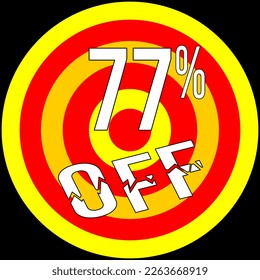 77% discount off, target in red and yellow on a black background.