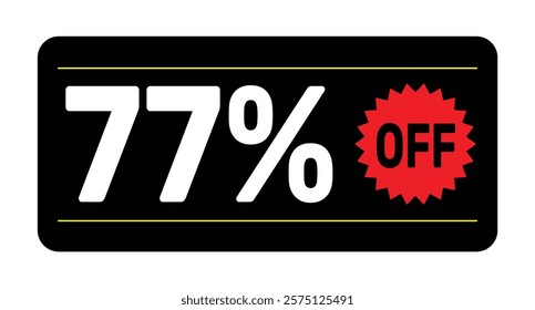 77% discount tag. icon vector Black, white and rad rectangular shape