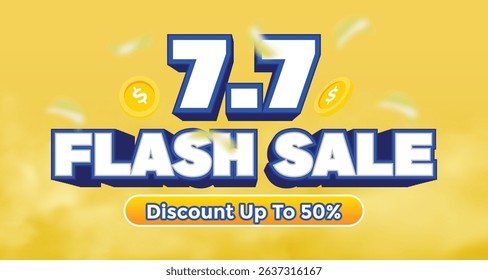 7.7 Flash Sale Banner with Discount Promotion and Bright Yellow Background
