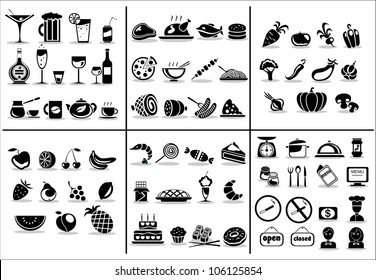 77 Food And Drink Icons Set For White Background