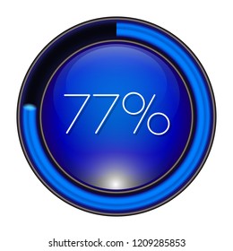 77% Glass blue  Vector loader progress button. step by step zero to hundred. 3D high quality premium well aligned graphic