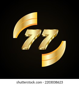 77 Golden numbers. vector 3d realistic metal characters. Decorative elements for banner, cover, birthday or anniversary party, etc.