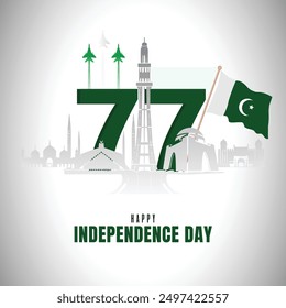 77 happy independence day Pakistan. 3d letter with Pakistani flag. vector illustration design