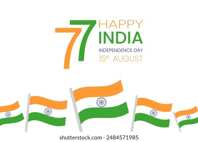 77 Día de la Independencia India 15 de agosto. Bandera de la India. Ilustración vectorial.