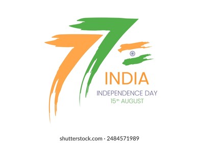 77 Indian Independence Day August 15th. Flag of India. Vector illustration.