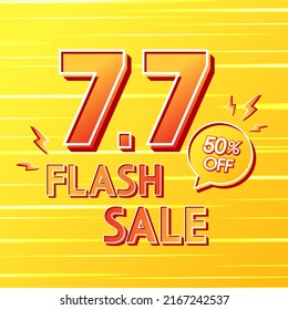 7.7 logo for sale poster. 7.7 Online super sale banner template on red background. Flash sale banner design. Flash sale poster.