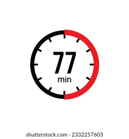 The 77 minutes, stopwatch vector icon. Stopwatch icon in flat style on a white background. Vector stock illustration.