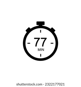 77 minutes vector icon. Time left symbol isolated. Stopwatch black sign Vector EPS 10.