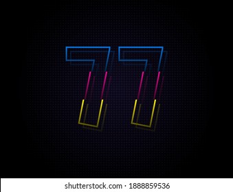 77 number colorful outline stroke font. Trendy, dynamic creative style design. Vivid vector font for logo, brand label, design elements, nightlife, application etc