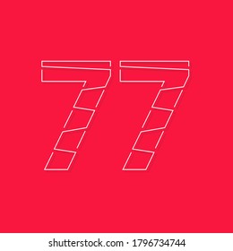 77 número, letra de trazo lineal. Diseño moderno y creativo. 