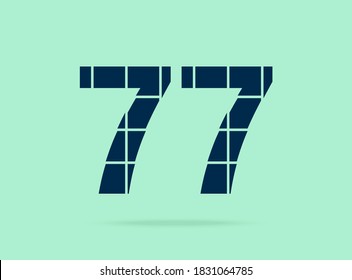 77 number, vector desing font.  Made of knife cut. For logo, brand label, design elements, corporate identity, application & more. IsolatedEps10 illustration