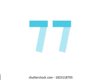 77 number, vector logo, paper cut desing font made of blue color tones .Isolated on white background. Eps10 illustration