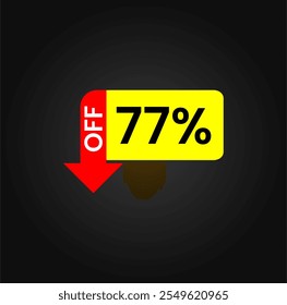 77% off Discount tag. Marketing promotions, retail sales. Simple offer tag design. Seventy seven percent off.