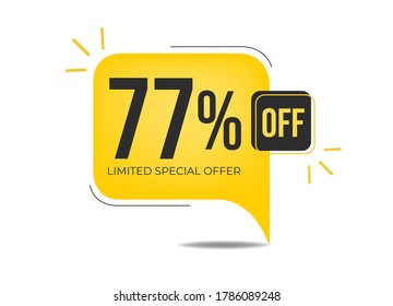 77% de la oferta especial limitada. Cartel con 77% de descuento en un globo cuadrado amarillo.