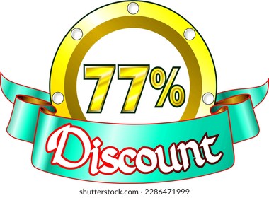 77% de descuento, disco amarillo y cinta verde, ilustración vectorial para mayorista y minorista, arte ilustrativo, ilustración hermosa, vector. ¡Dios es bueno!