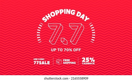 7.7 Online shopping day sale banner template on red background.