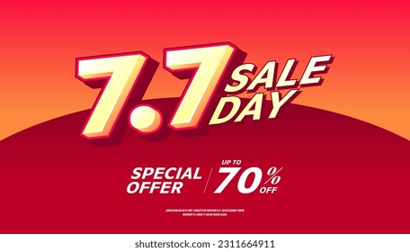 7.7 Online shopping day sale banner template on red background.