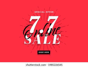 7.7 Online super sale banner template on red background.