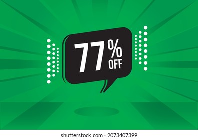 77 percent discount. Green banner with floating balloon for promotions and offers. Vector Illustration.