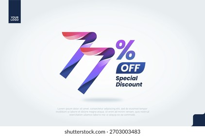 77 Percent Off Banner Vector with Modern 3D Gradient Typography for Sale Promotion