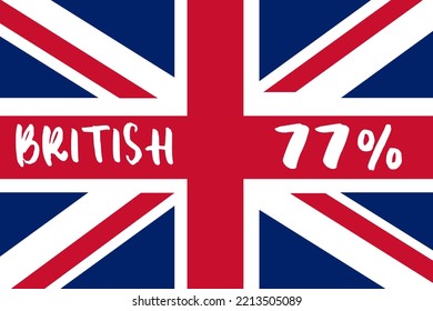 77% percentage British Color Flag. Blue, red and white color. Banner template design for social media and website. Vector modern minimalist art illustration. Rectangular shape.