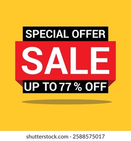 77 Percentage special offer sale a bright yellow background vector icon illustration.