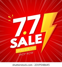 7.7 podium super sale banner template design for web or social media. Promotional Business Flash Sale Design. Vector July 7 Special Offer Illustration.