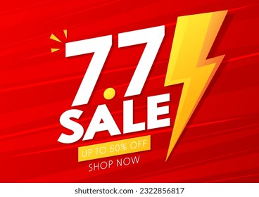 7.7 podium super sale banner template design for web or social media. Promotional Business Flash Sale Design. Vector July 7 Special Offer Illustration.