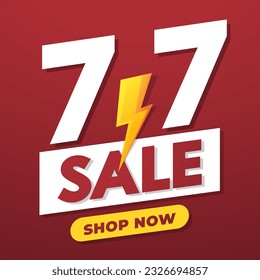 7.7 podium super sale banner template design for web or social media. Promotional Business Flash Sale Design. Vector July 7 Special Offer Illustration.