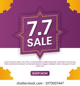 7.7 Sale design. Banner sale design good for commercial event monthly. Purple Banner sales design