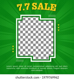 7.7 Sale design. Banner sale design good for commercial event monthly. Green Banner sales design