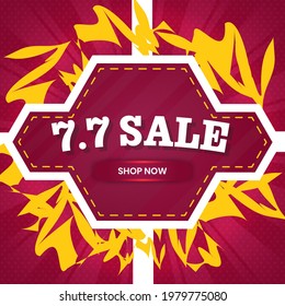 7.7 Sale design. Banner sale design good for commercial event monthly. Maroon Banner sales design
