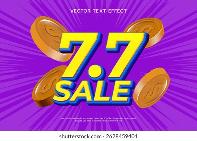 7.7 Sale Vektor 3D-Texteffekt mit Geschäft und Verkauf Text Stil