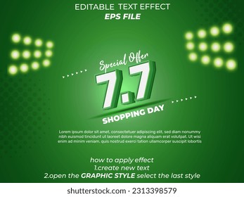 7.7 shopping day anniversary text effect, 3d text, editable for commercial promotion