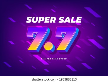 7.7 Shopping day sale poster or flyer design. 7.7 Super sale online banner.