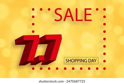 7.7 Shopping Day Sale Poster- oder Flyer-Design auf farbigem Hintergrund für Banner, Poster oder Website für den globalen Shopping World Singles’ Day vom 7. Juli für Online-Vertrieb.