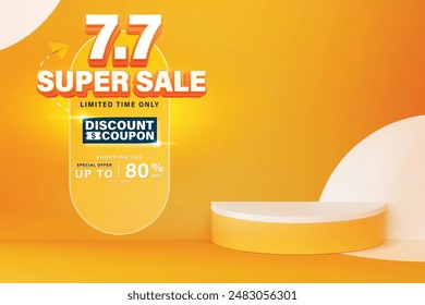 7.7 super sale podium banner template. Vector illustration banner are available for use on online shopping websites or in social media advertising.